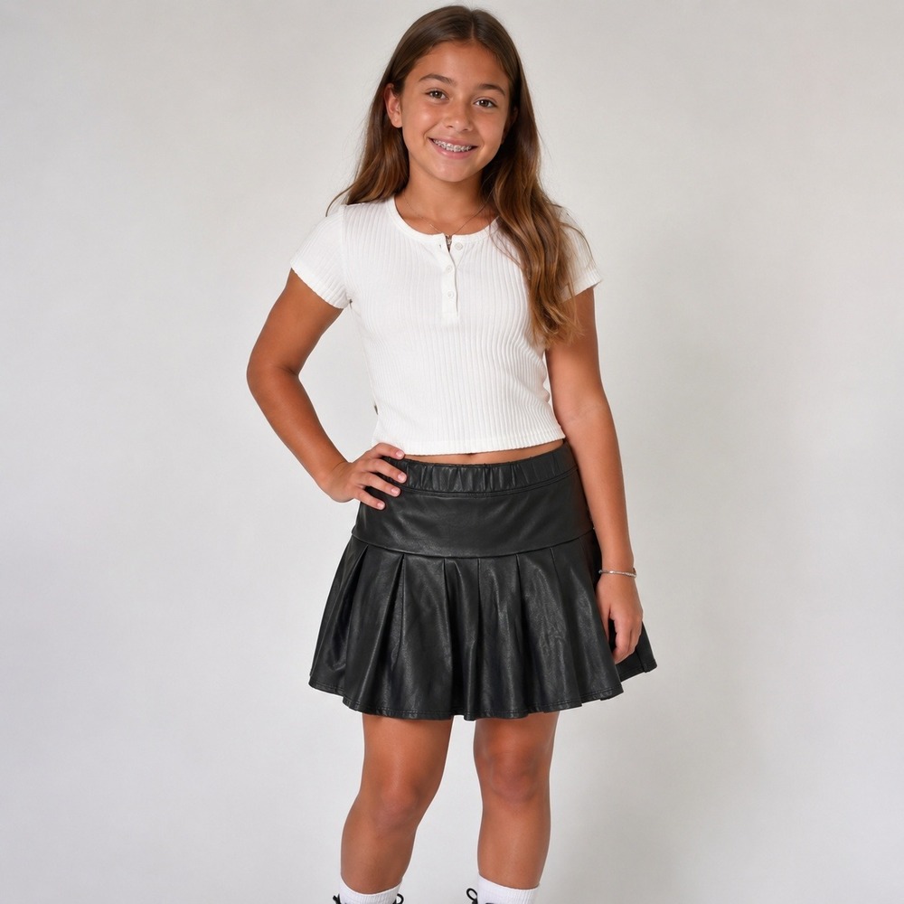 Abercrombie Kids Faux Leather Pleated Skater Skort Black Girls 11 12